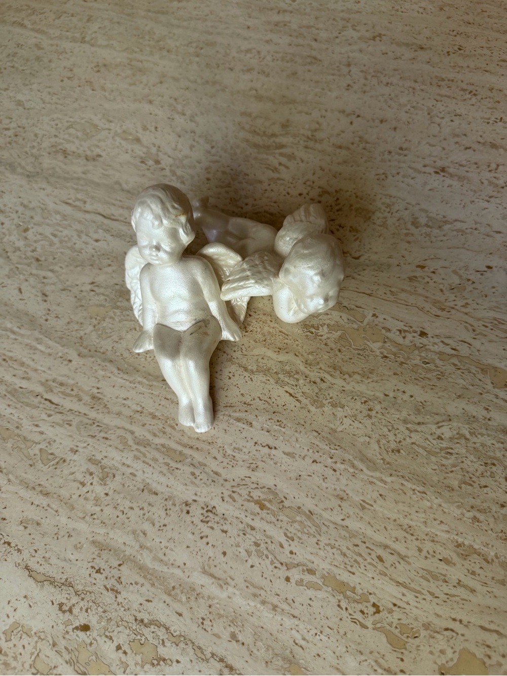 Vintage Pearlescent Cherub Angel Sculptures